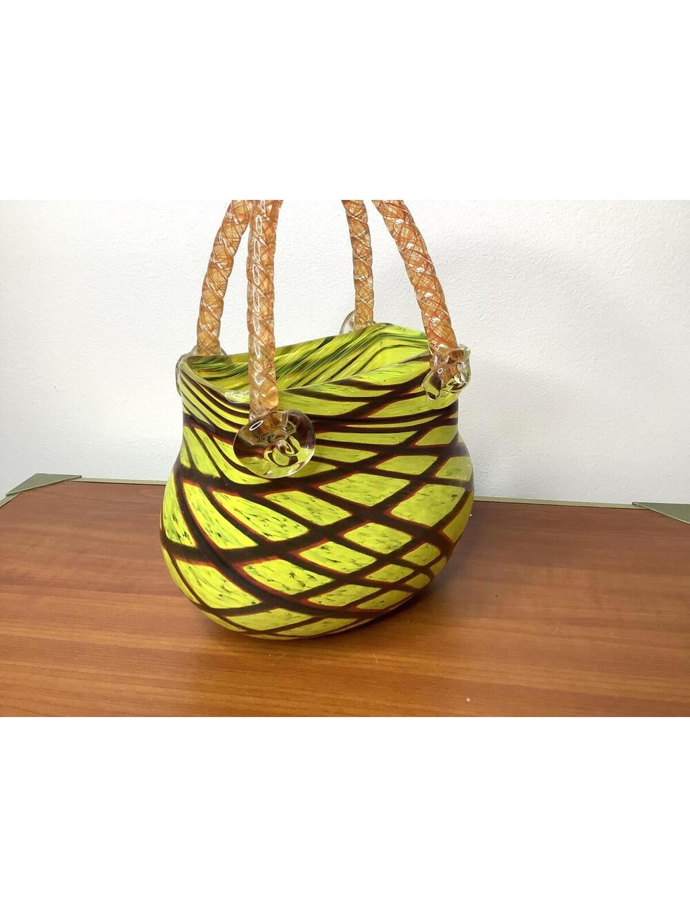 < Vintage Murano Style Art Glass Purse Sculpture/Vase/Catch-All > - Picture 10 of 10